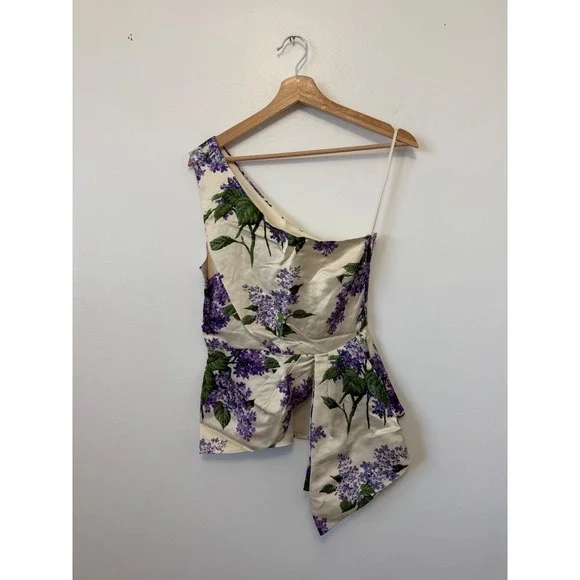 Libertine Women's White Lilac Garden Linen One-Shoulder Blouse Size Small – NWT - Picture 2 of 9